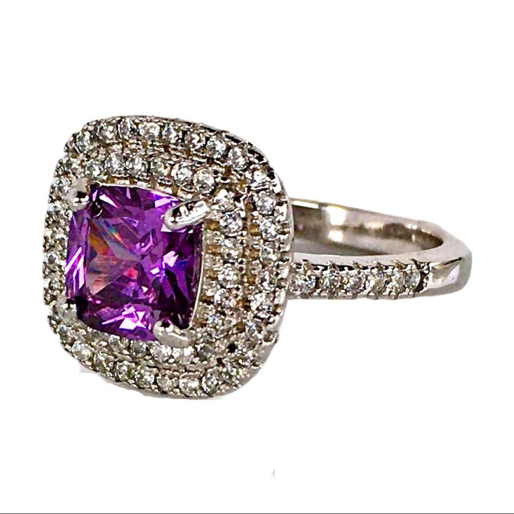 Sterling Silver Amethyst Pavé Ring